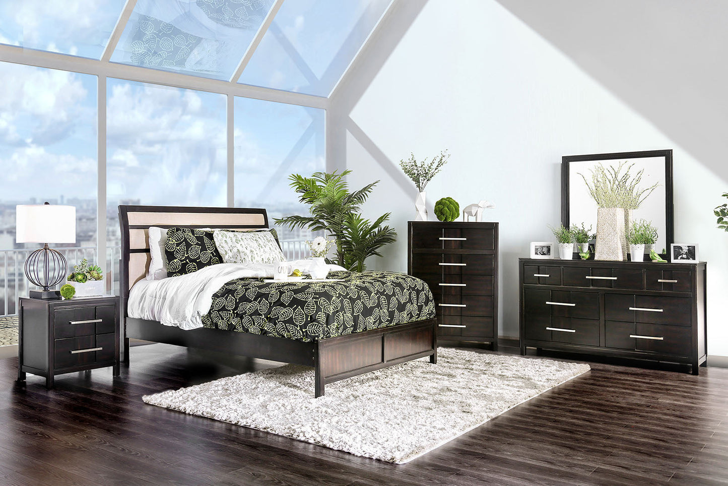 Berenice Espresso/Beige 4 Pc. Queen Bedroom Set FOA East