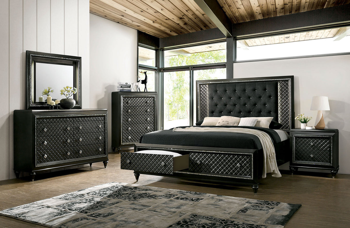 Demetria Metallic Gray 5 Pc. Queen Bedroom Set w/ Chest FOA East