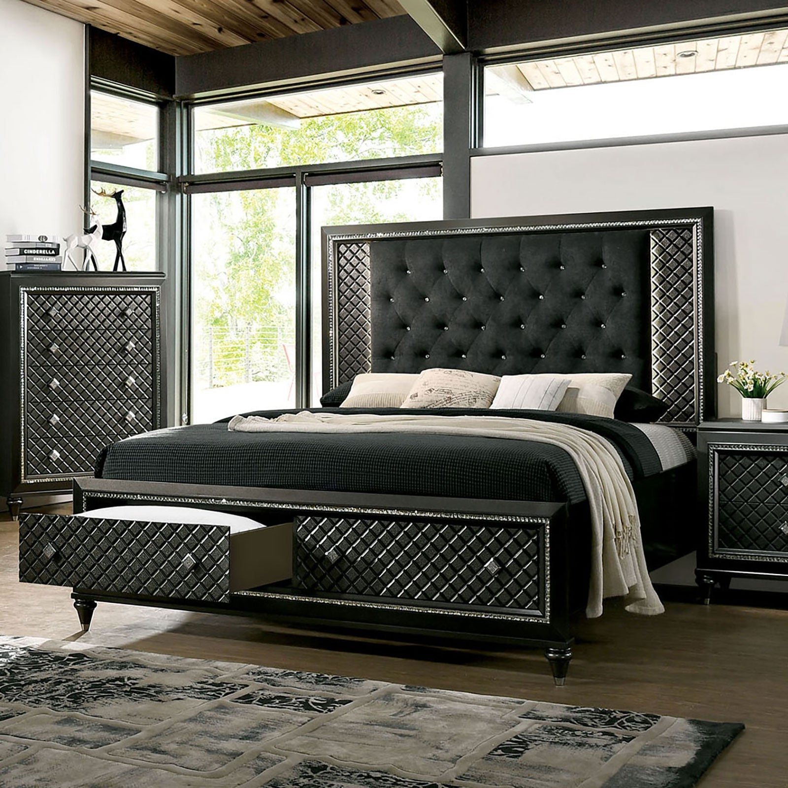 Demetria Metallic Gray E.King Bed FOA East