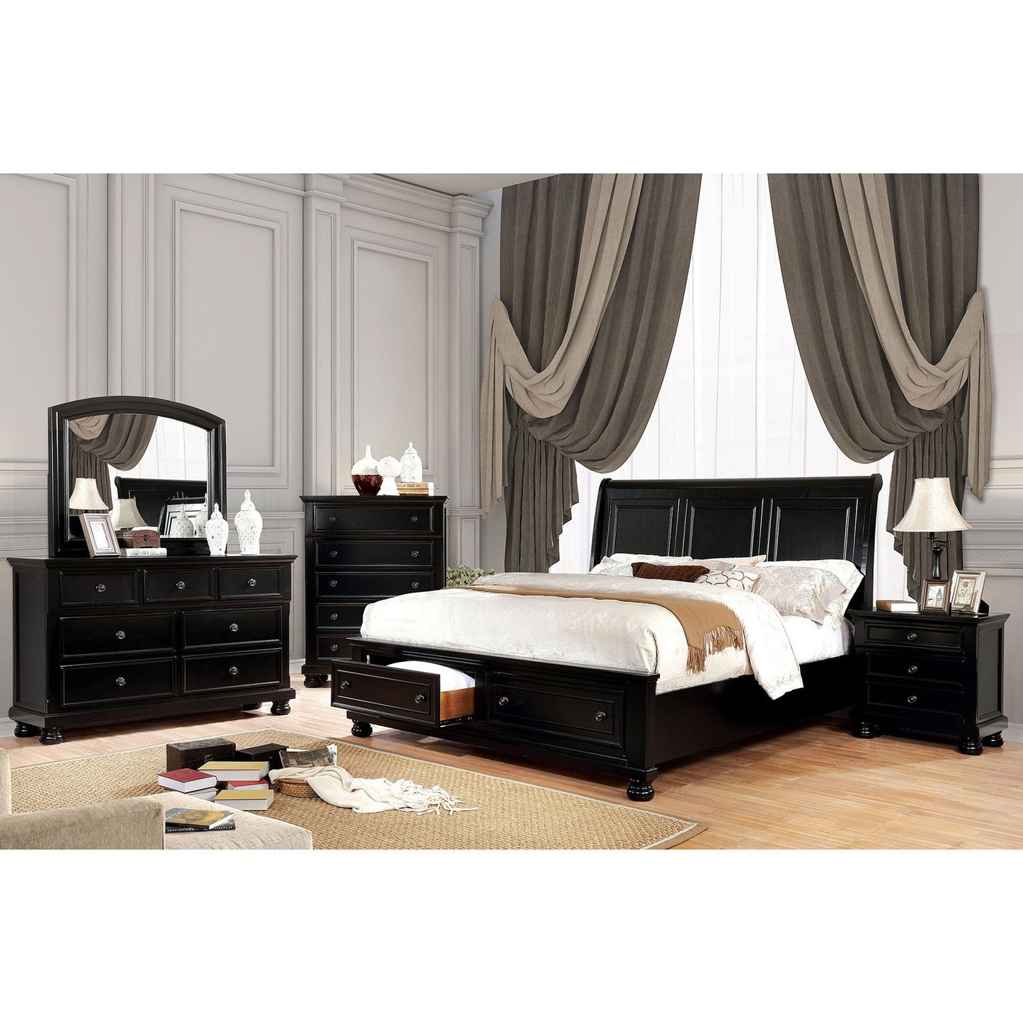 Castor Black 5 Pc. Queen Bedroom Set w/ Chest FOA East