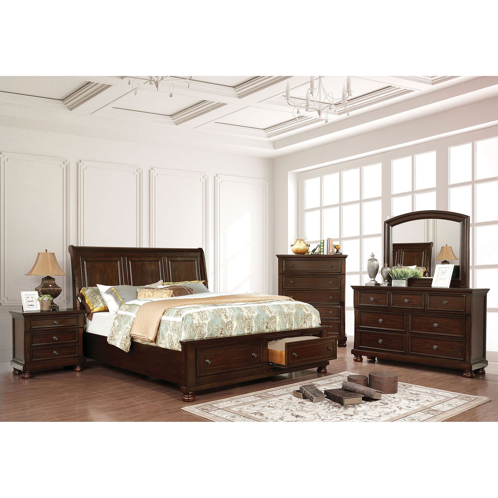 Castor Brown Cherry 5 Pc. Queen Bedroom Set w/ Chest FOA East