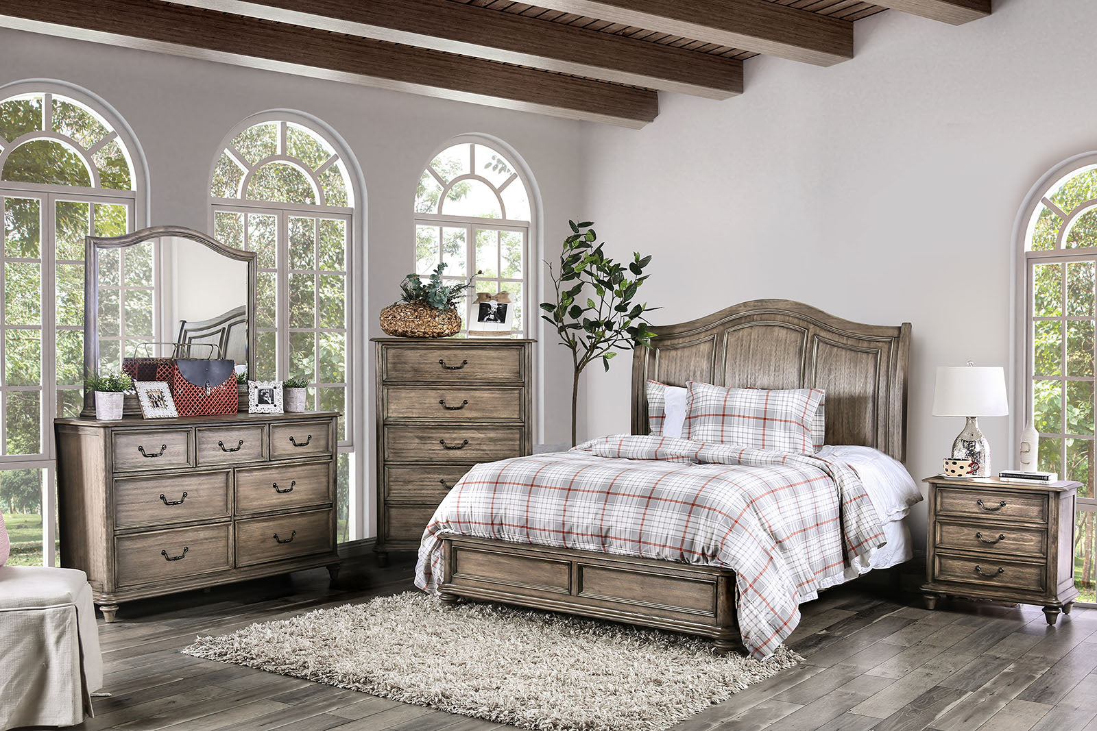 BELGRADE II Rustic Natural Tone 5 Pc. Queen Bedroom Set w/ Chest FOA East