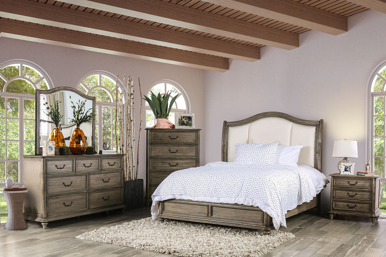 BELGRADE II Rustic Natural Tone/Ivory 4 Pc. Queen Bedroom Set FOA East