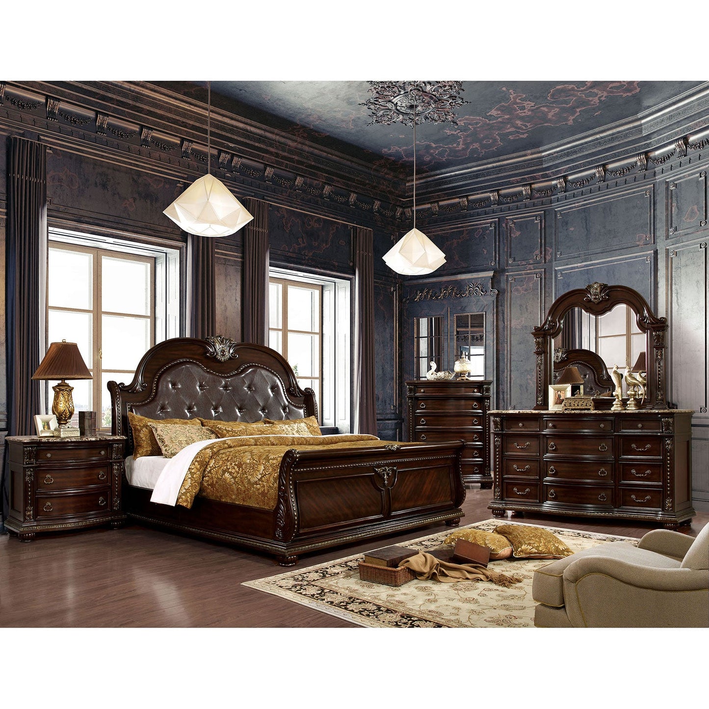 Fromberg Brown Cherry 5 Pc. Queen Bedroom Set w/ 2NS FOA East