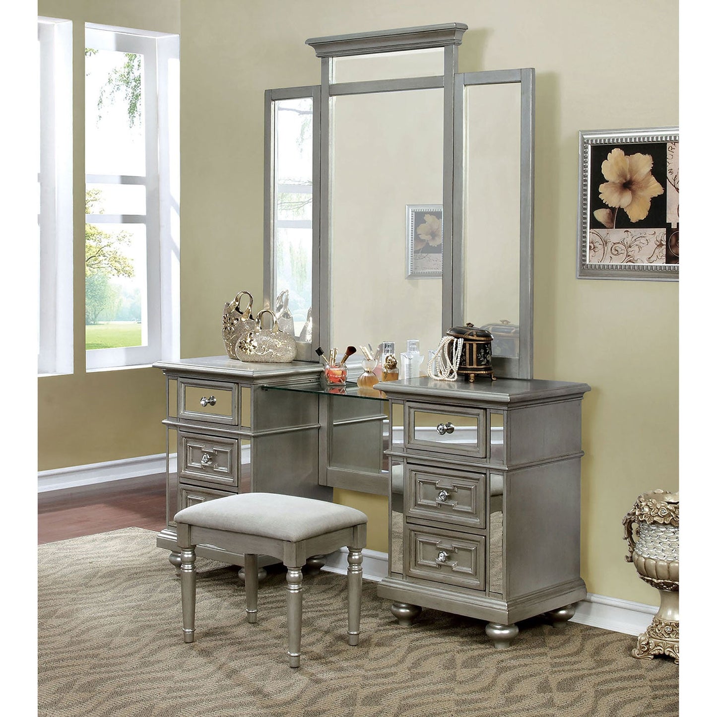 Salamanca Silver Vanity w/ Stool FOA East