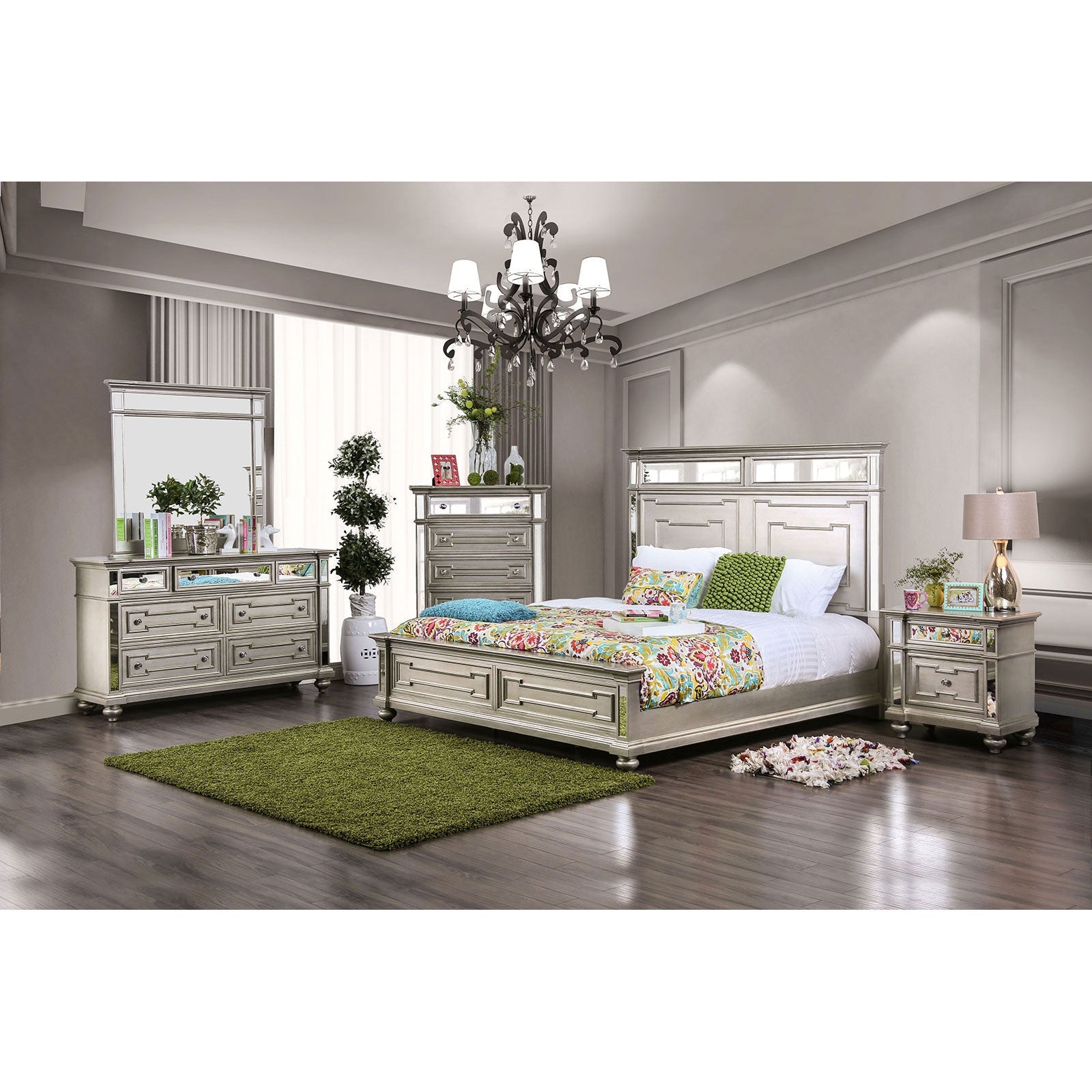 Salamanca Silver 5 Pc. Queen Bedroom Set w/ Chest FOA East