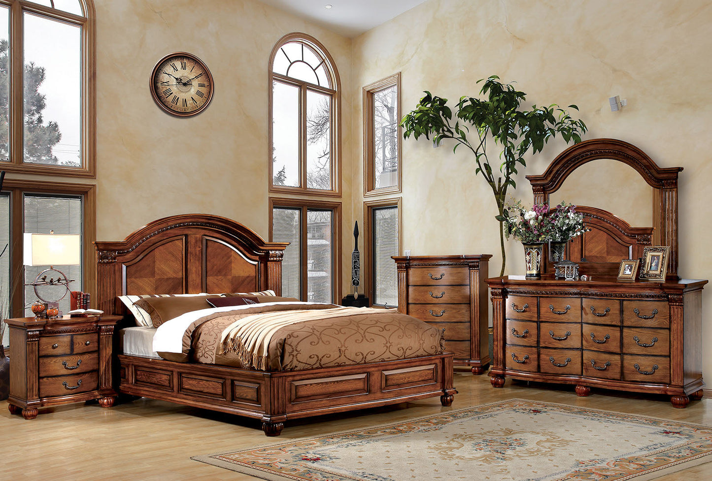 Bellagrand Antique Tobacco Oak 5 Pc. Queen Bedroom Set w/ Chest FOA East