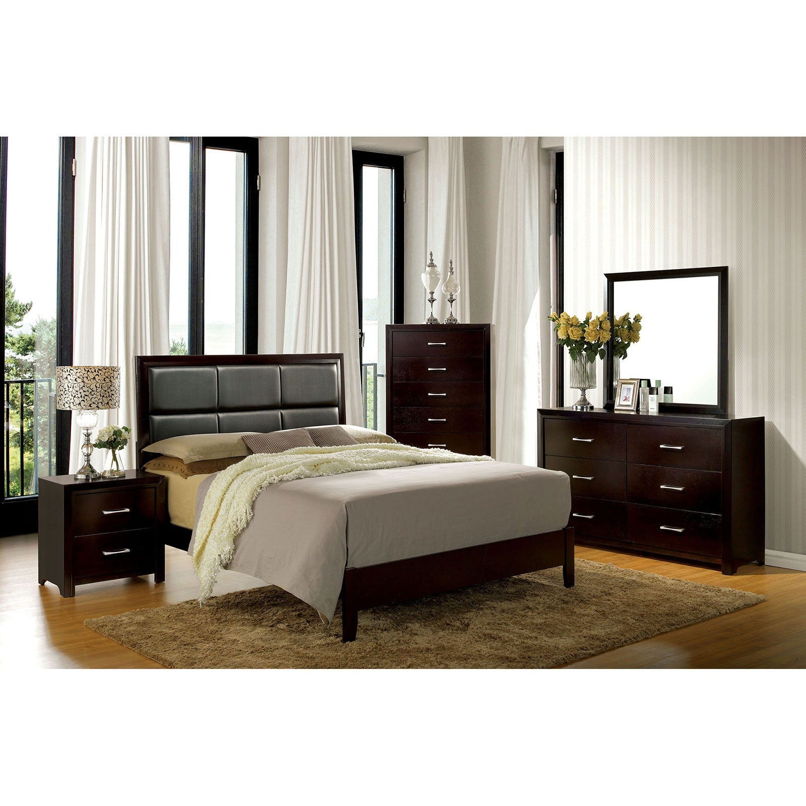 JANINE Espresso 5 Pc. Queen Bedroom Set w/ Chest FOA East