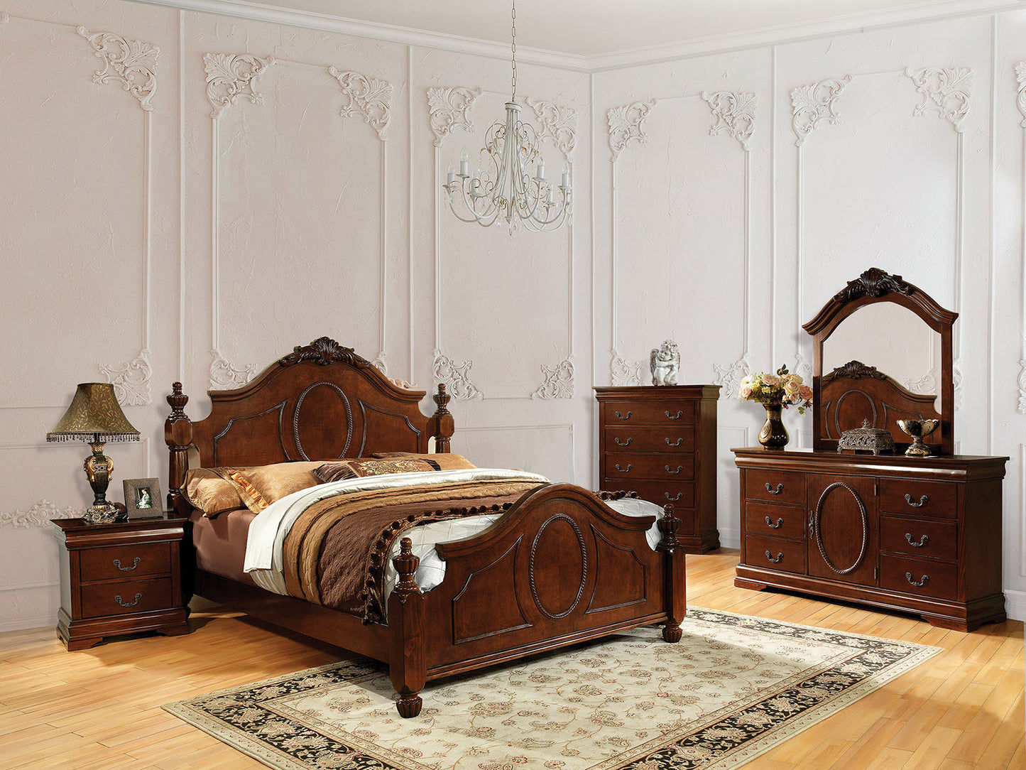 Velda II Brown Cherry 4 Pc. Queen Bedroom Set FOA East