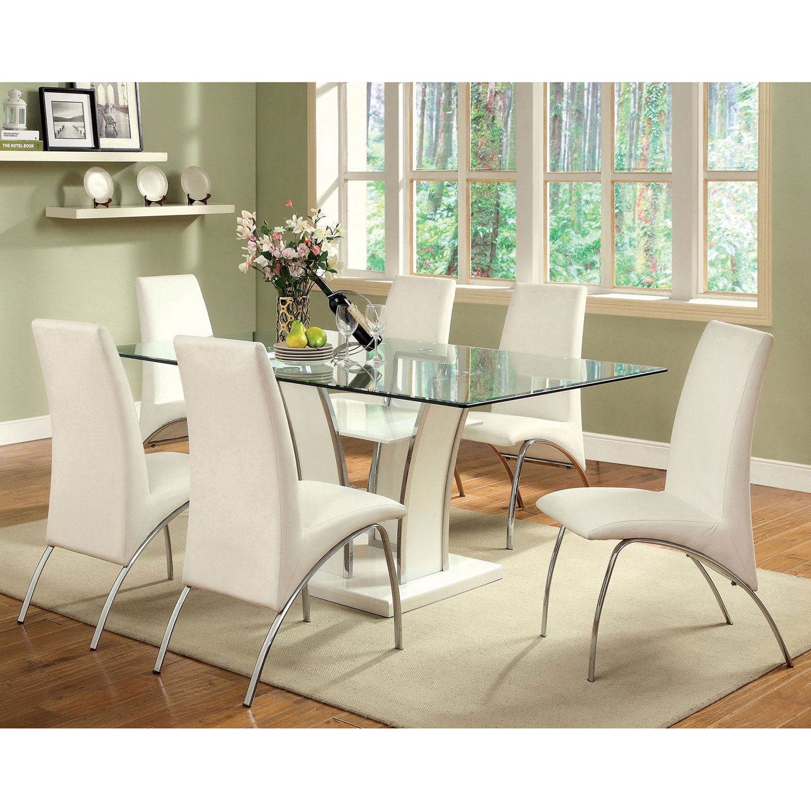 Glenview White/Chrome 7 Pc. Dining Table Set FOA East