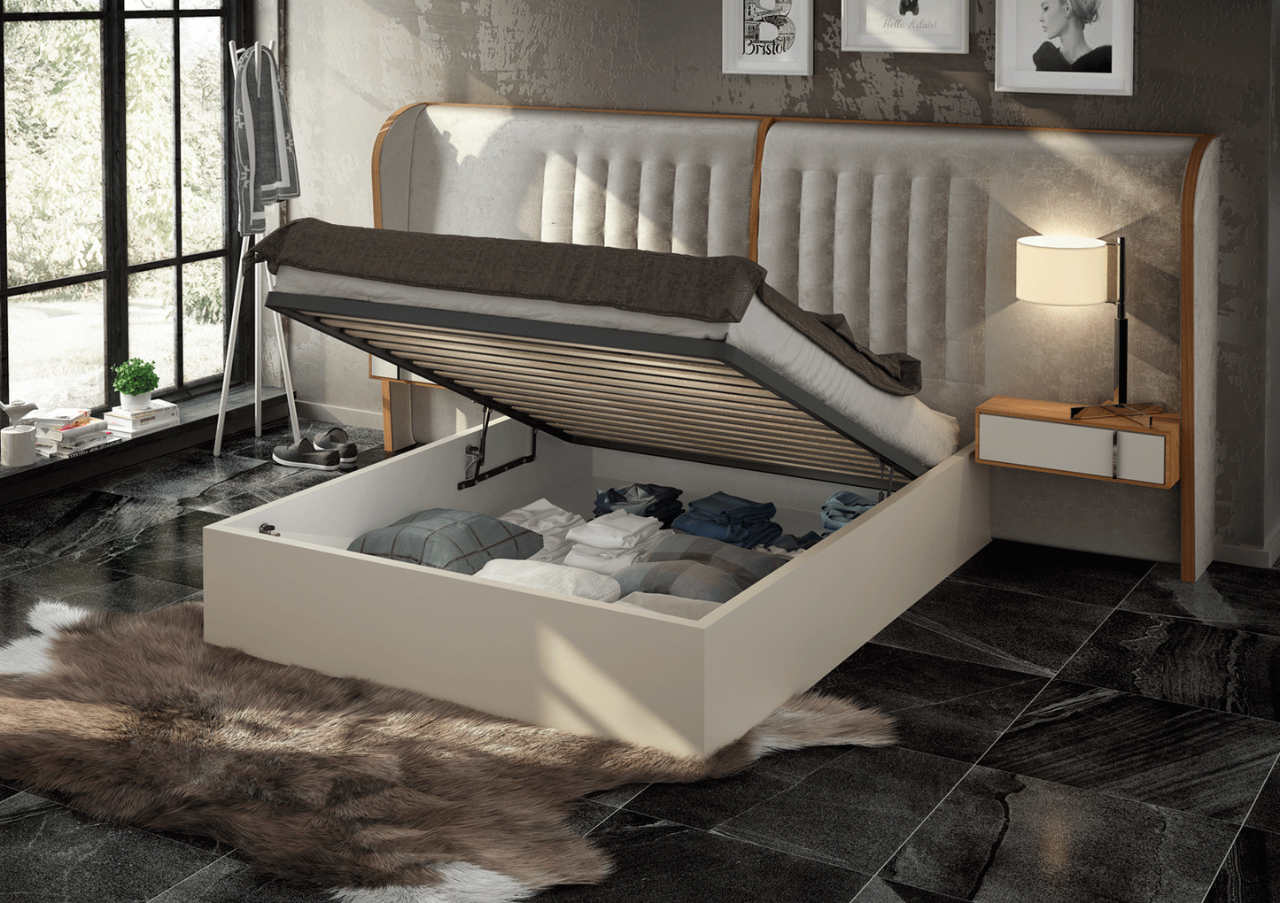 ESF Furniture - Fenicia Spain Cadiz Queen Size Bed with Storage - CADIZBEDQSSTORAGE ESF Furniture