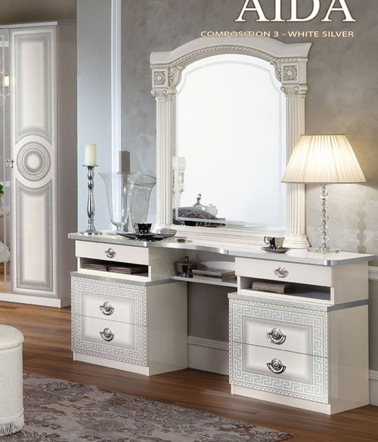 ESF Furniture - Aida Vanity Dresser in White-Silver - AIDAVDRESSERWH/SL ESF Furniture