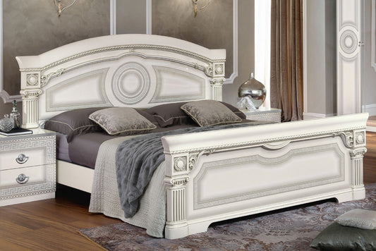 ESF Furniture - Aida Queen Panel Bed in White-Silver - AIDABEDQSWHITE ESF Furniture