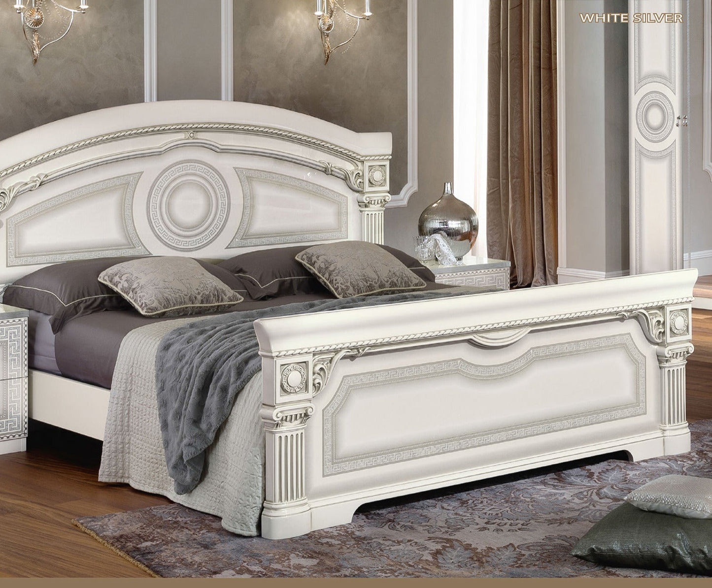 ESF Furniture - Aida 3 Piece Queen Panel Bedroom Set in White-Silver - AIDABEDQSWHITE-3SET ESF Furniture