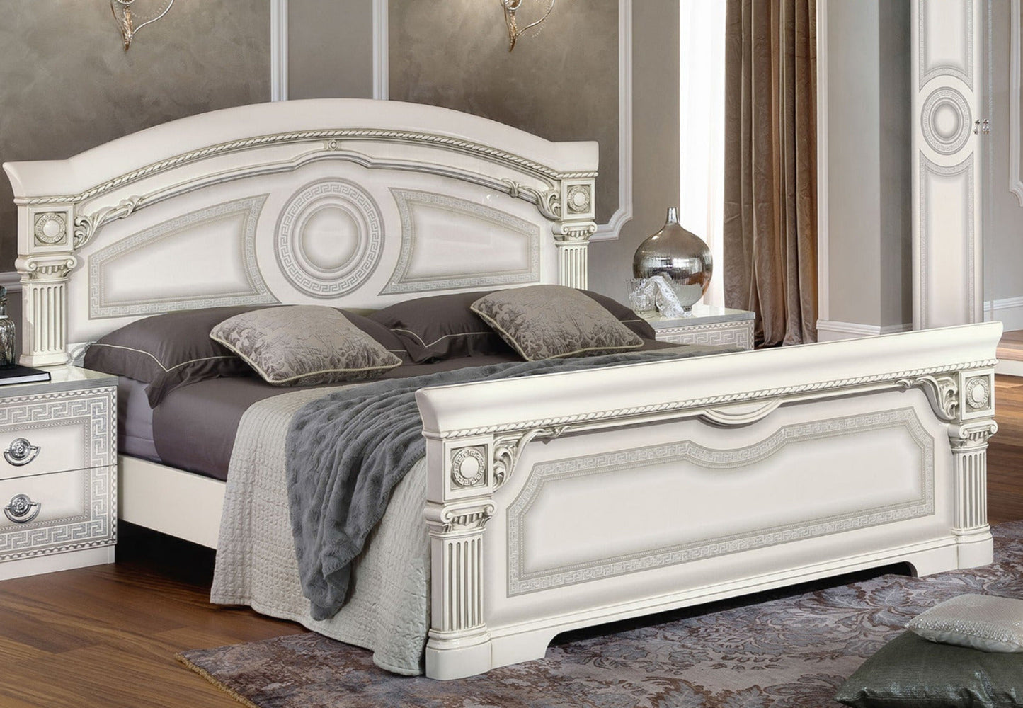 ESF Furniture - Aida 5 Piece Queen Panel Bedroom Set in White-Silver - AIDABEDQSWHITE-5SET ESF Furniture