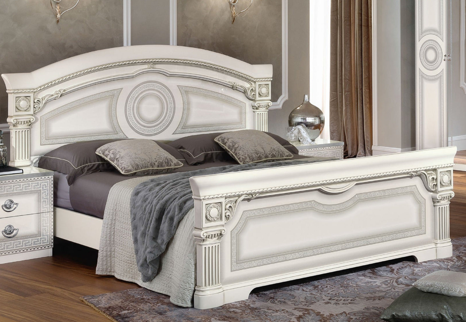 ESF Furniture - Aida 5 Piece Queen Panel Bedroom Set in White-Silver - AIDABEDQSWHITE-5SET ESF Furniture