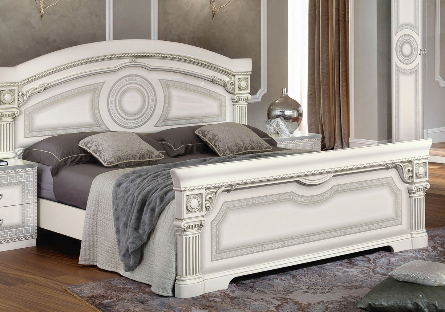 ESF Furniture - Aida 6 Piece Queen Panel Bedroom Set in White-Silver - AIDABEDQSWHITE-6SET ESF Furniture