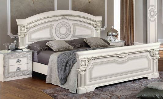 ESF Furniture - Aida King Panel Bed in White-Silver - AIDABEDKSWHITE ESF Furniture