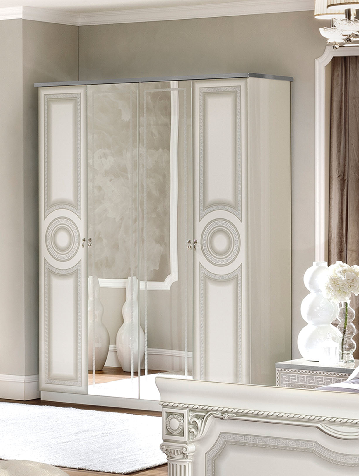 ESF Furniture - Aida 4-Door Wardrobe in White-Silver - AIDA4DOORWDWHITESILV ESF Furniture