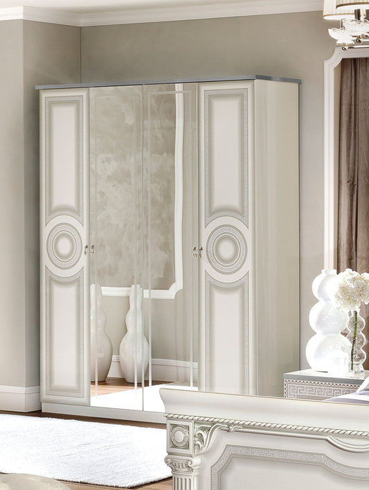 ESF Furniture - Aida 4-Door Wardrobe in White-Silver - AIDA4DOORWDWHITESILV ESF Furniture