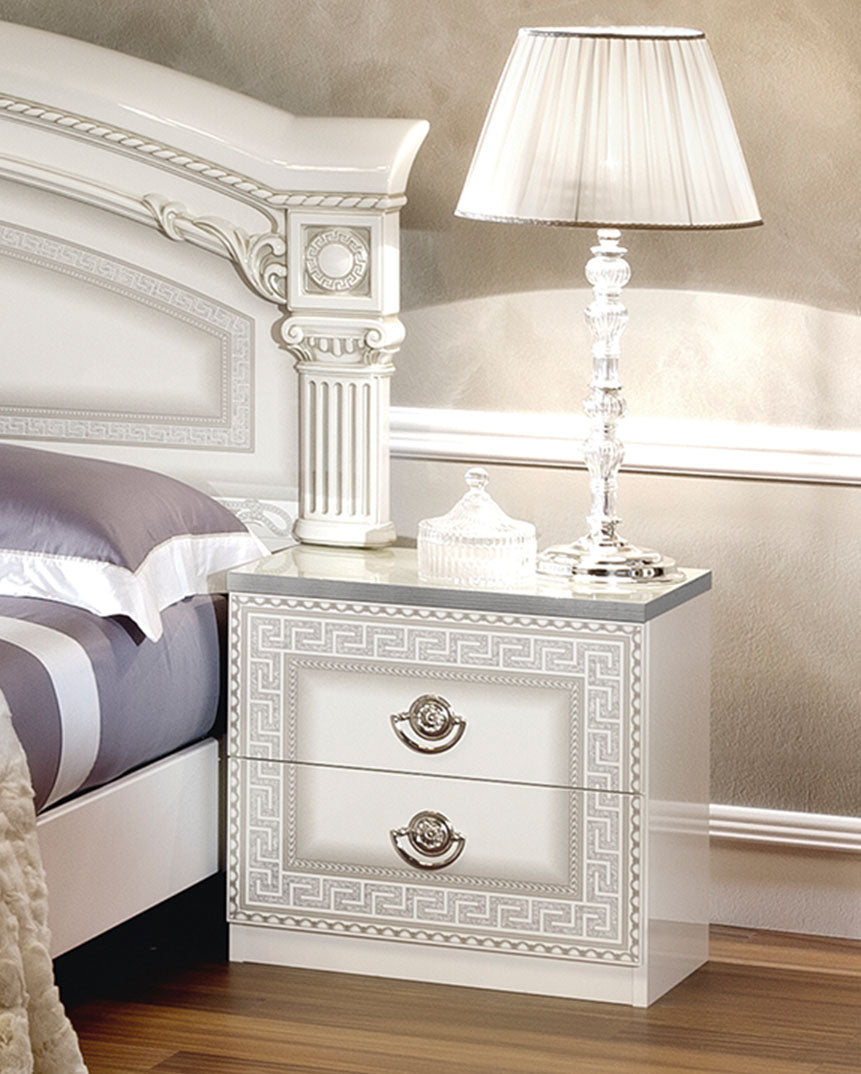 ESF Furniture - Aida 5 Piece Eastern King Panel Bedroom Set in White-Silver - AIDABEDKSWHITE-5SET ESF Furniture