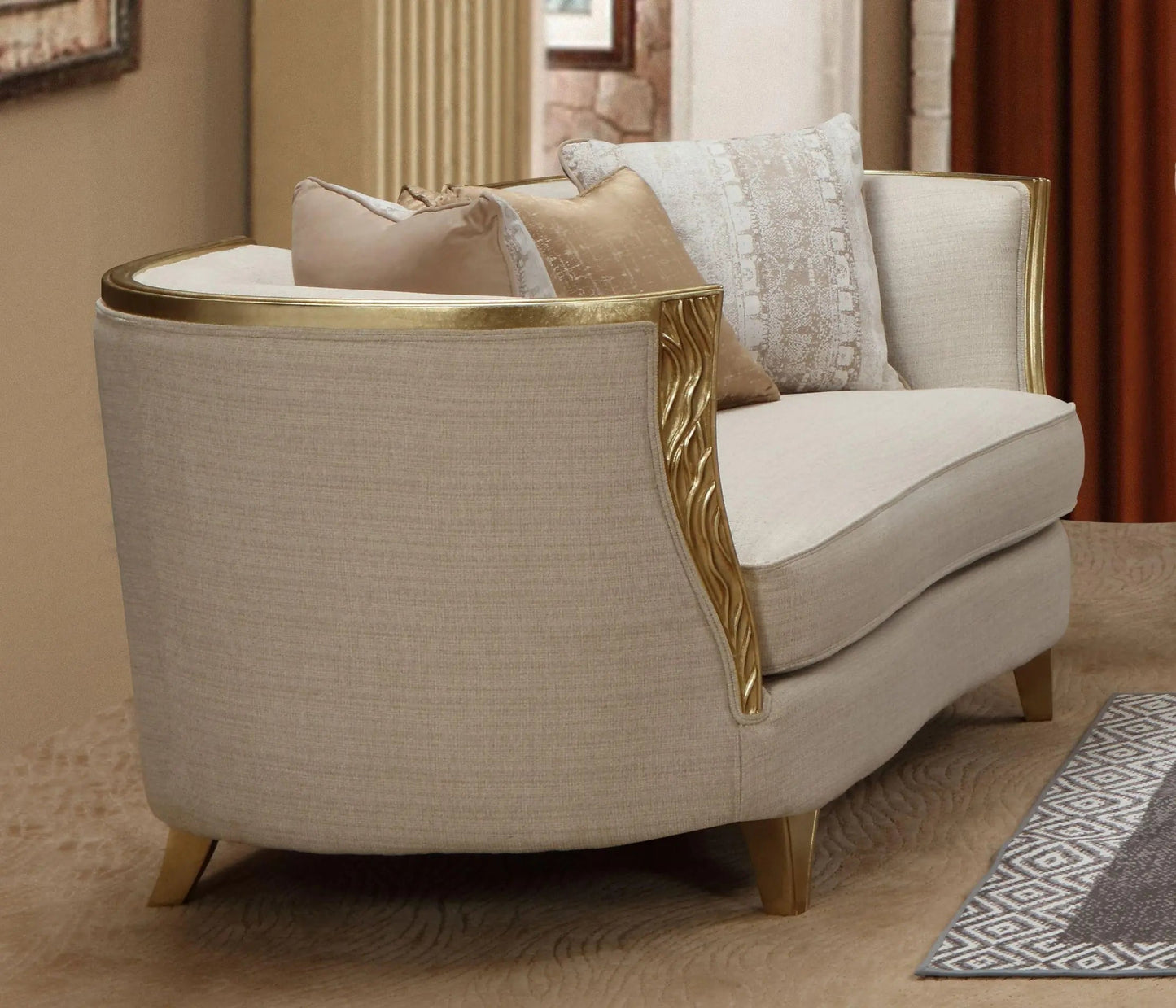 Cora Modern Sofa and Loveseat in Antique Gold Wood Finish by Cosmos Furniture Cosmos Furniture