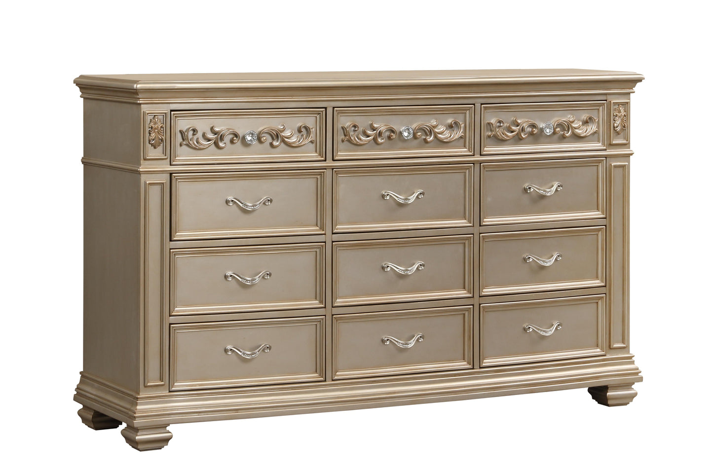 Valentina Traditional Style Dresser in Gold finish Wood Cosmos Furniture