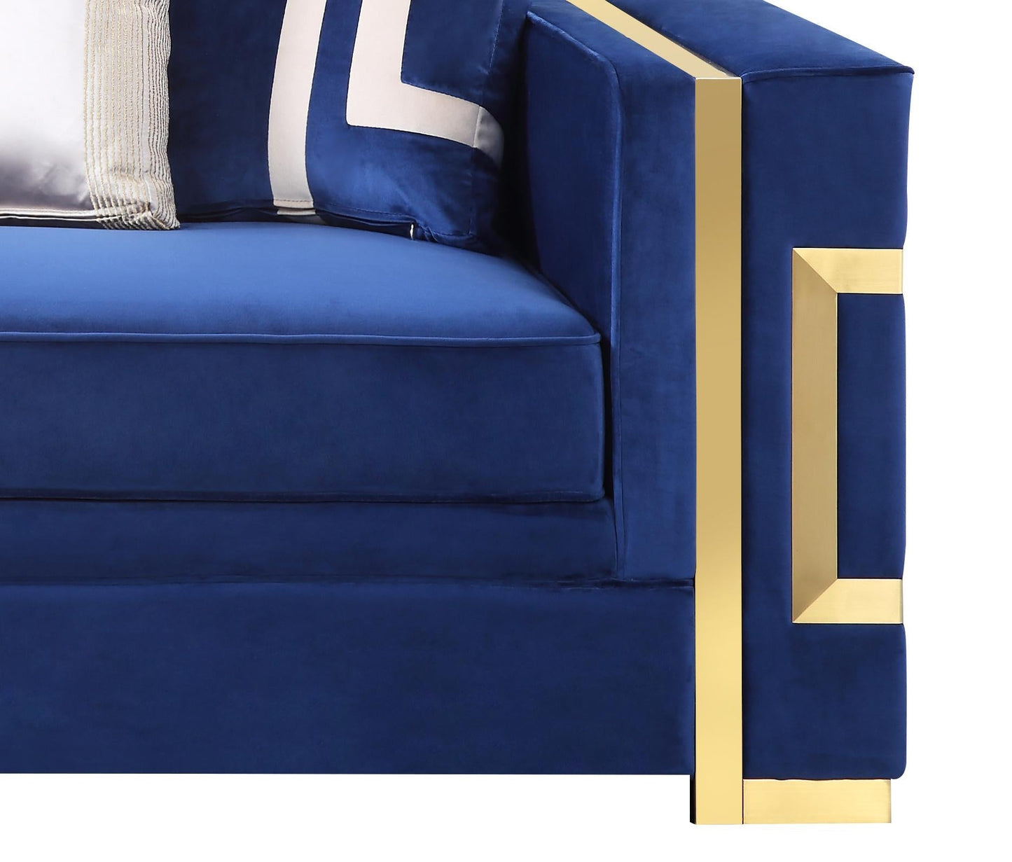 Lawrence Modern Style Navy Loveseat with Gold Finish Cosmos Furniture