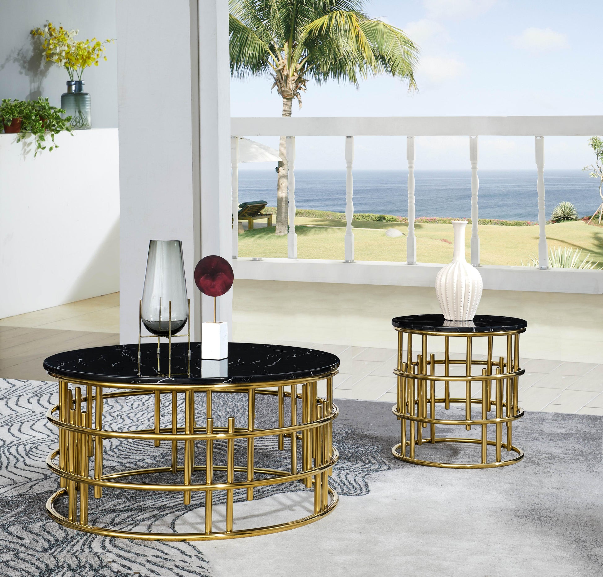 Talia Modern Style Marble End Table with Metal Base Cosmos Furniture