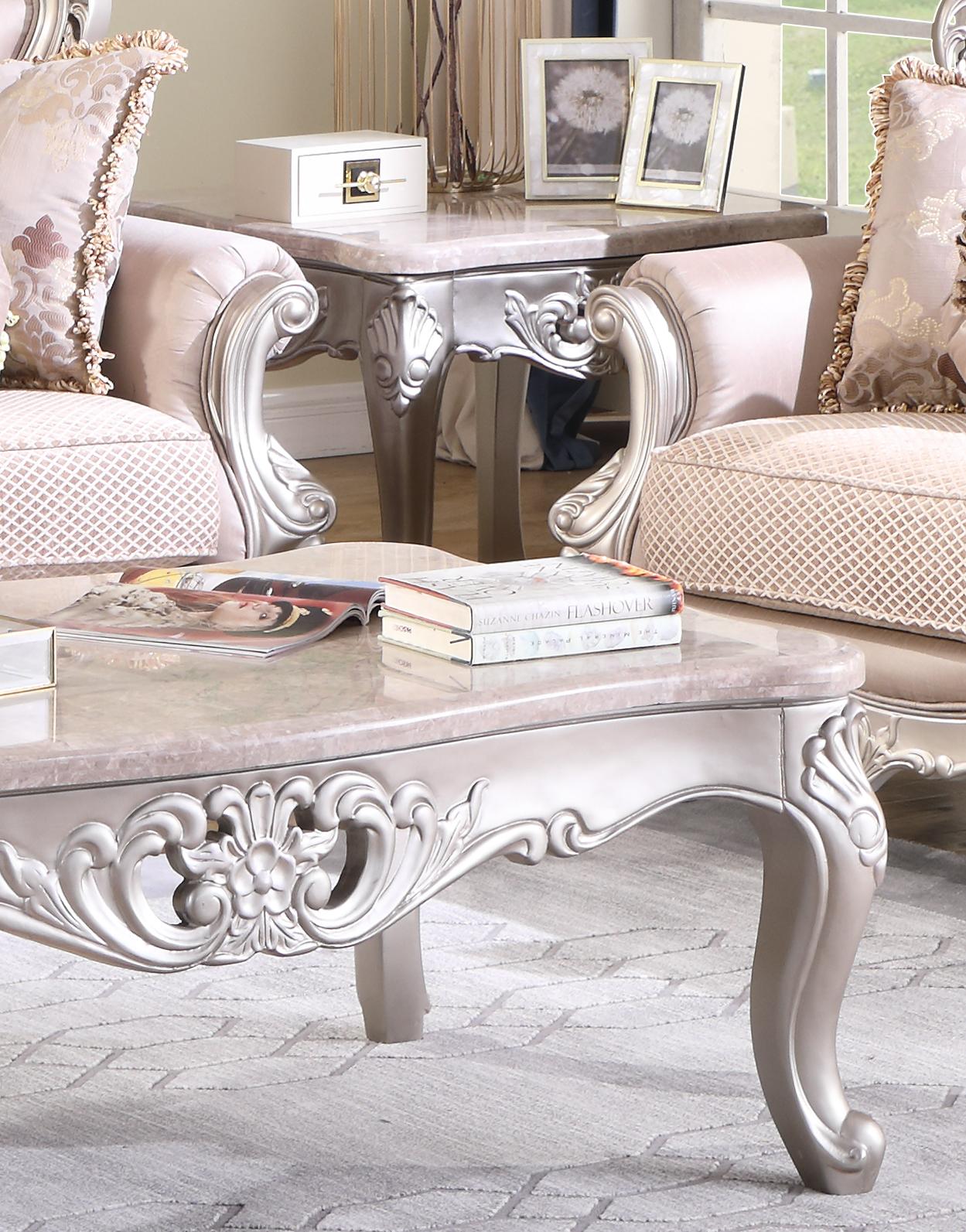 Daisy Traditional Style End Table in Pearl finish Wood Cosmos Furniture