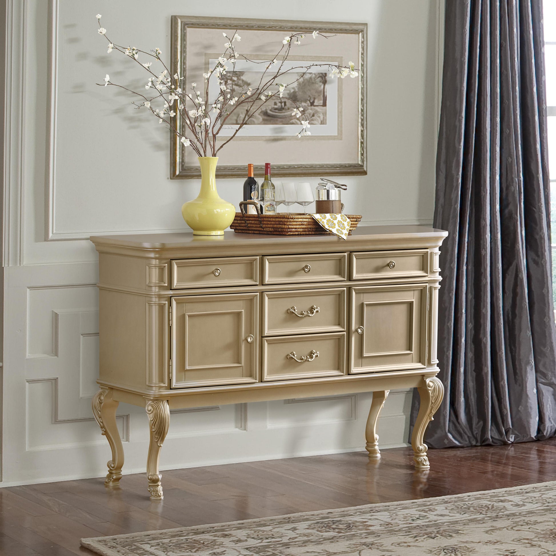 Miranda Transitional Style Dining Server in Gold finish Wood Cosmos Furniture