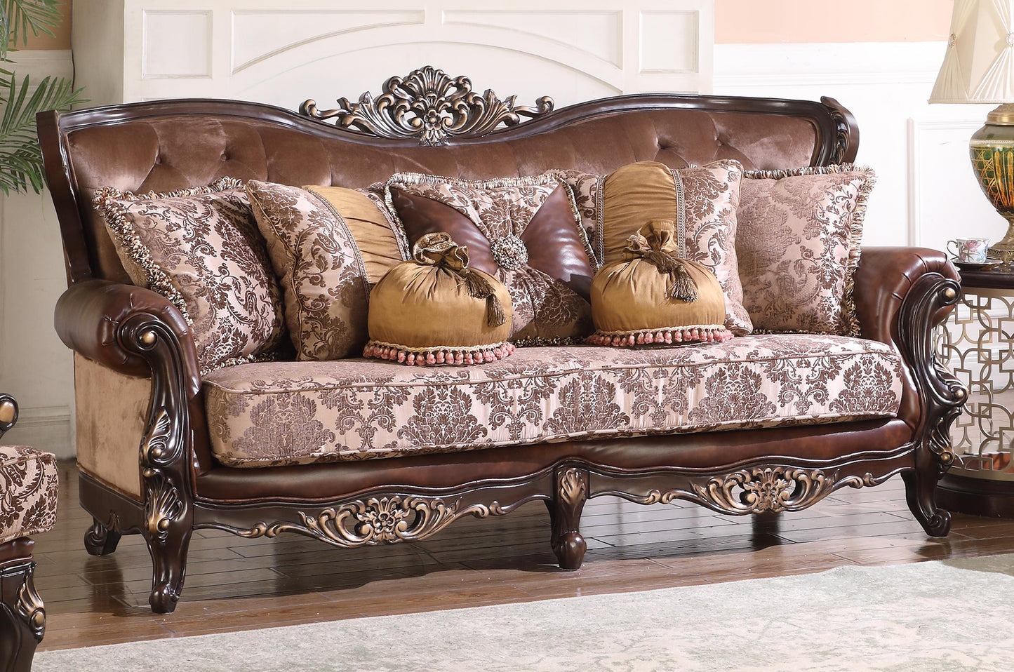 Phoenix Transitional Style Sofa in Cherry finish Wood Cosmos Furniture