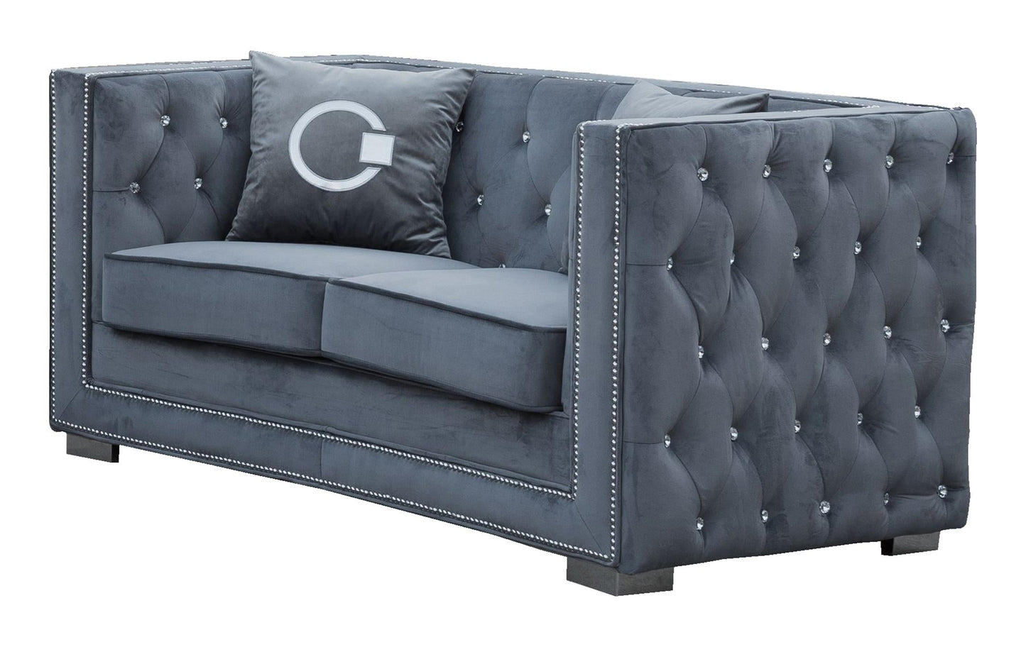 Zion Modern Style Gray Loveseat with Steel legs Cosmos Furniture