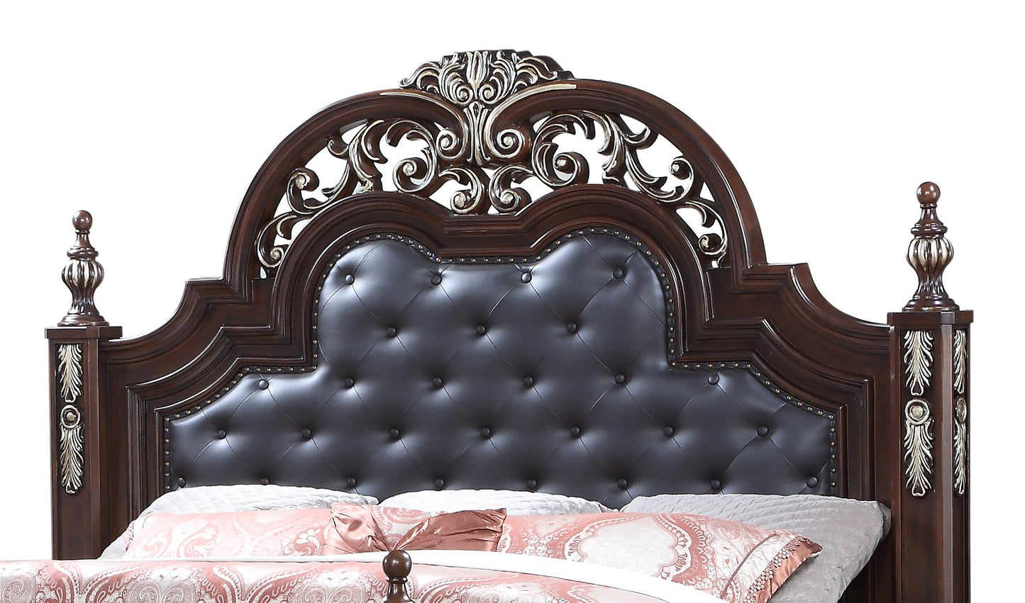 Rosanna Traditional Style King Bed in Cherry finish Wood Cosmos Furniture