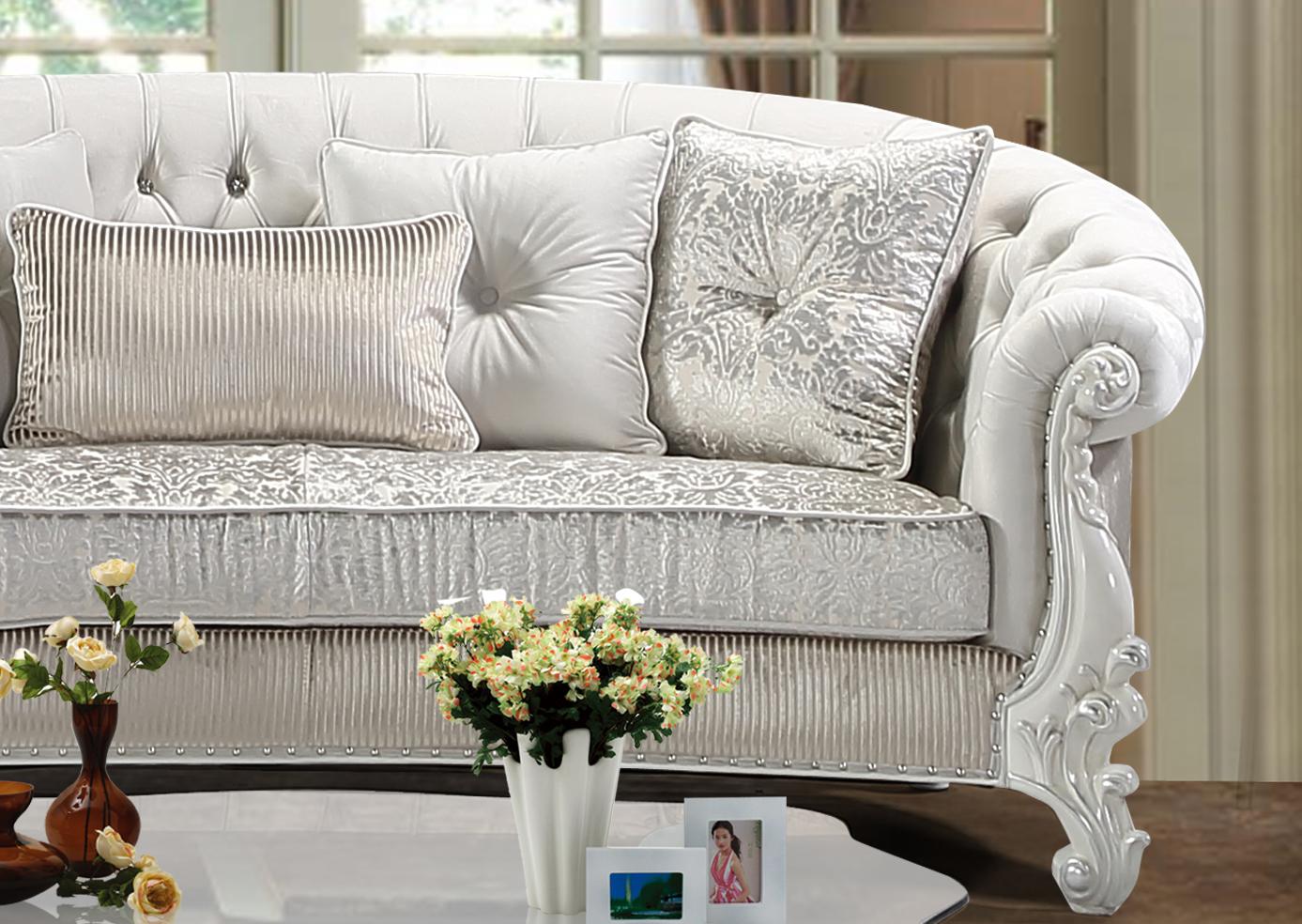 Juliana Traditional Style Sofa in Pearl White finish Wood Cosmos Furniture