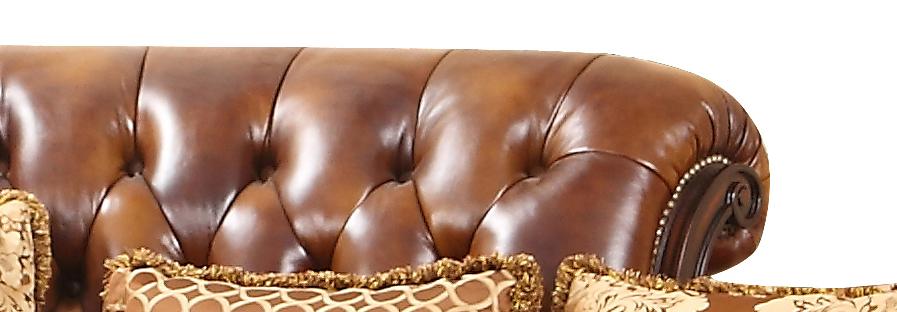 Linda Sectional Traditional Style Leather Sofa in Cherry Wood Cosmos Furniture