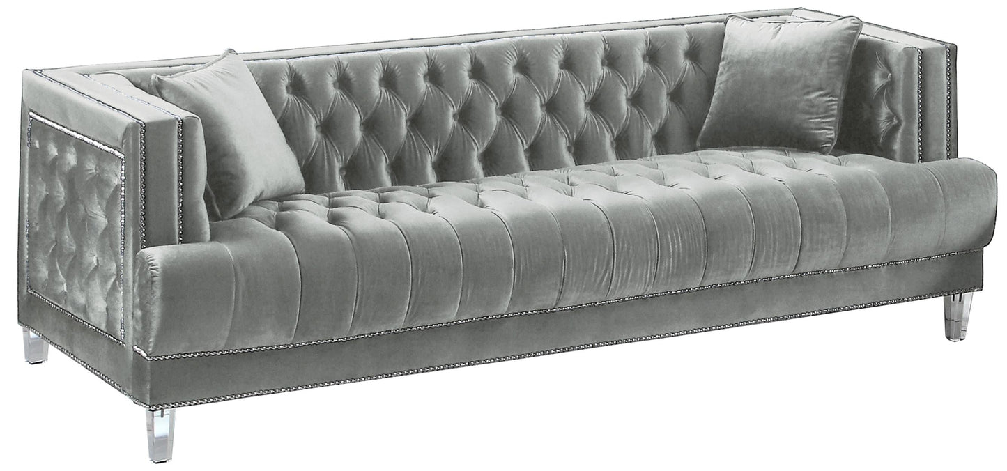 Kendel Silver Modern Style Gray Sofa with Acrylic Legs Cosmos Furniture