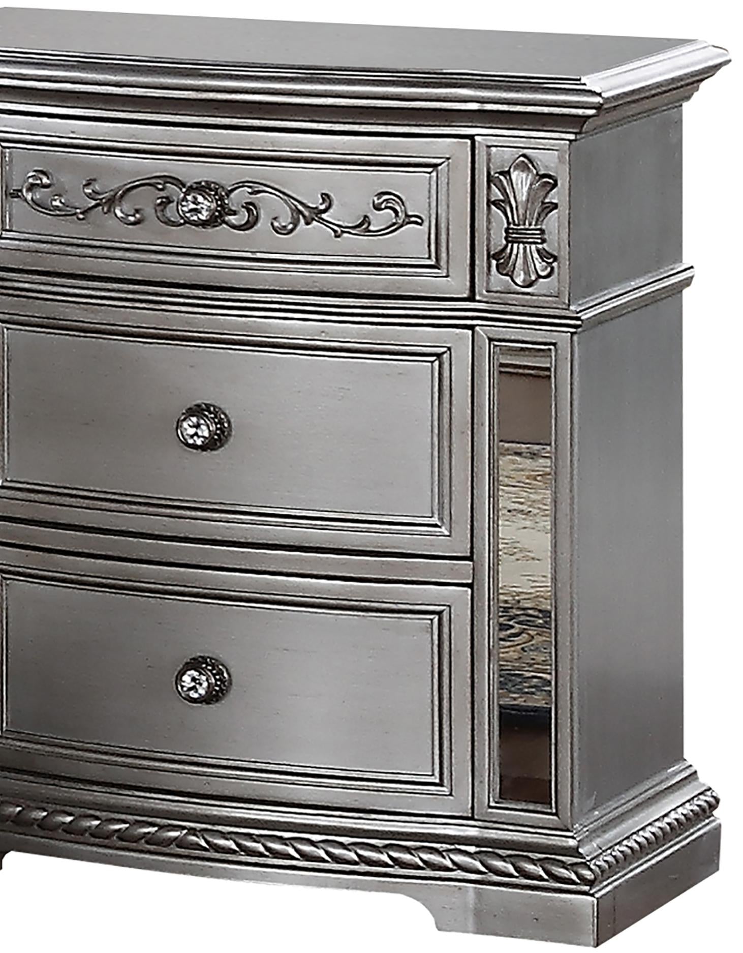 Pamela Transitional Style Nightstand in Silver finish Wood Cosmos Furniture