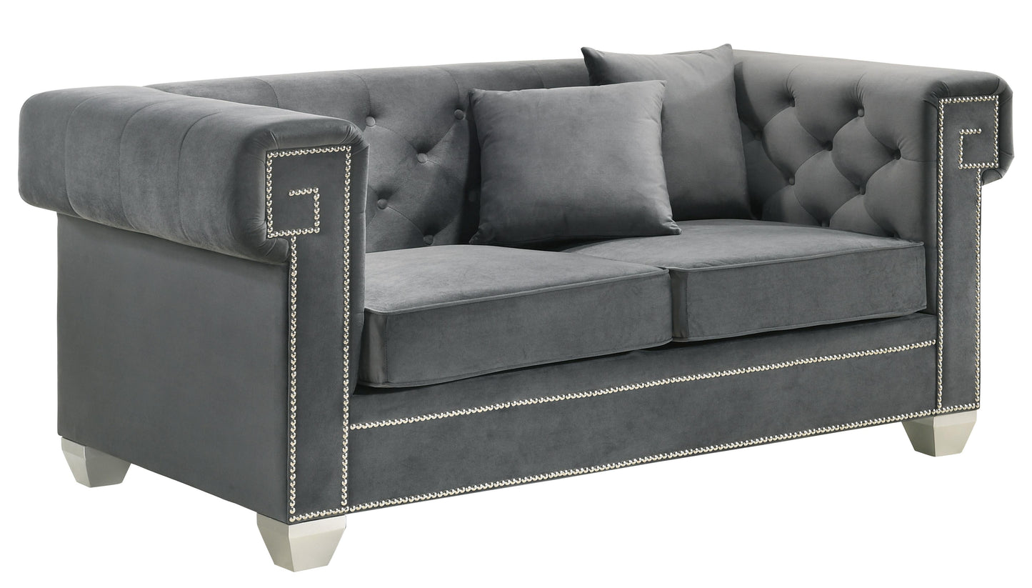 Clover Modern Style Gray Loveseat with Steel Legs Cosmos Furniture