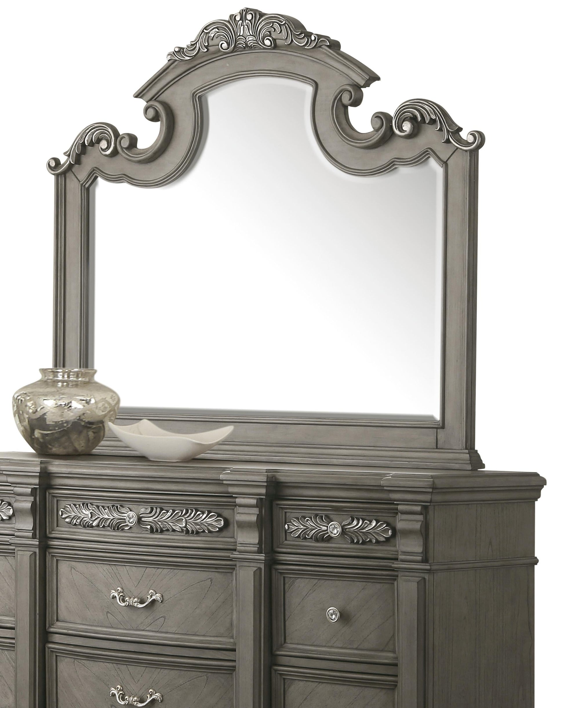 Silvy Transitional Style Mirror in Gray finish Wood Cosmos Furniture