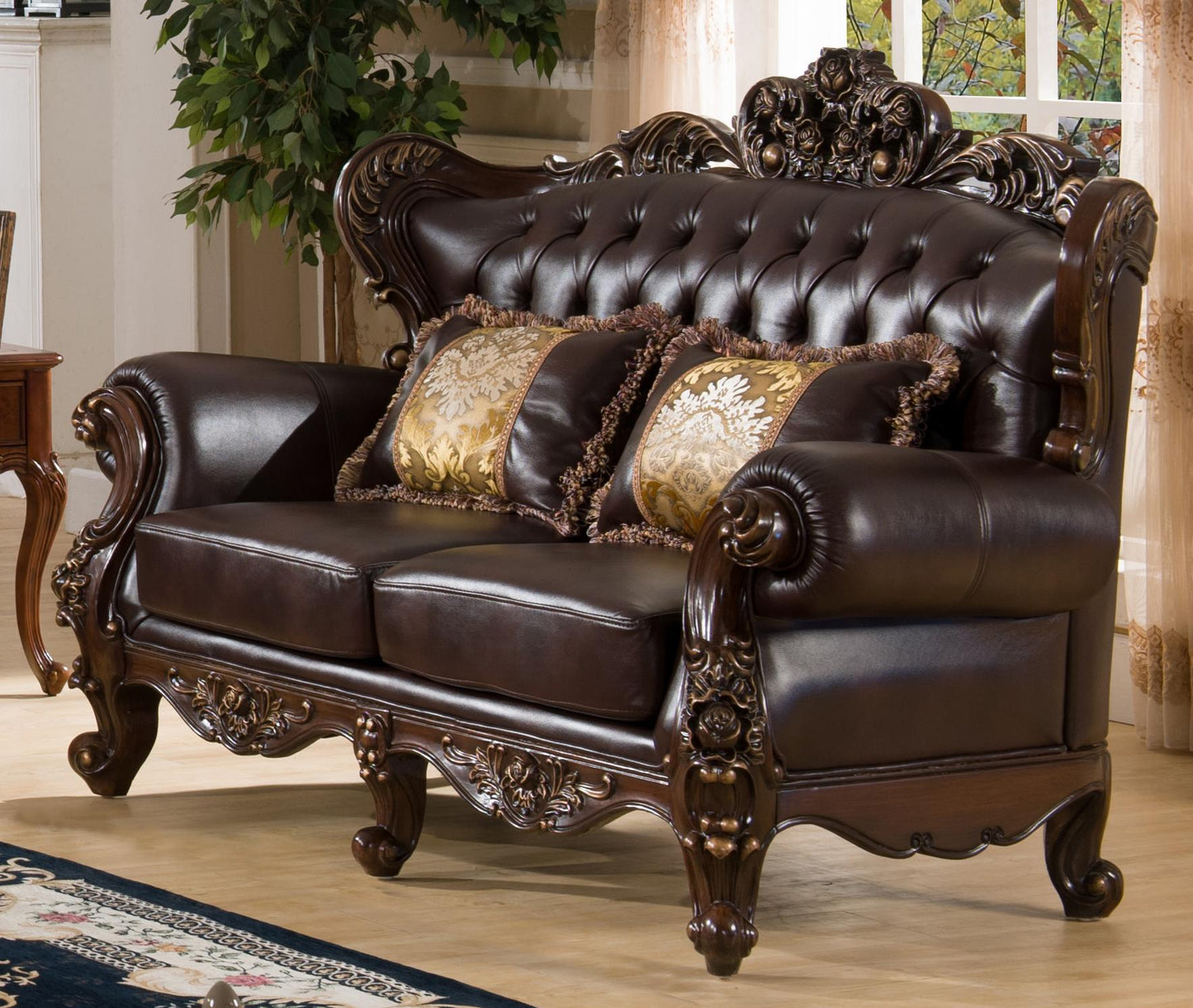 Vanessa Traditional Style Loveseat in Walnut finish Wood Cosmos Furniture