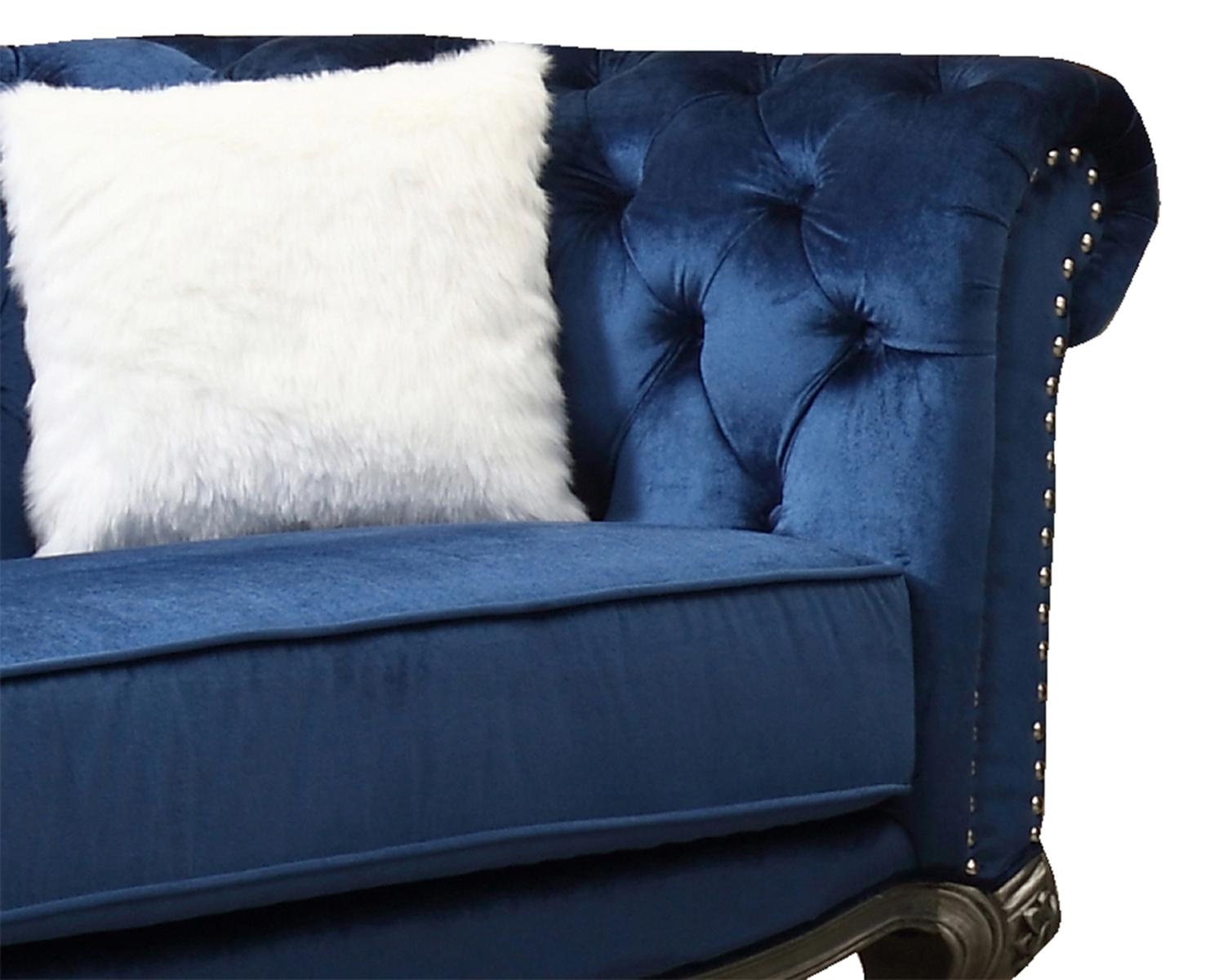 Mia Transitional Style Navy Loveseat with Silver Finish Cosmos Furniture