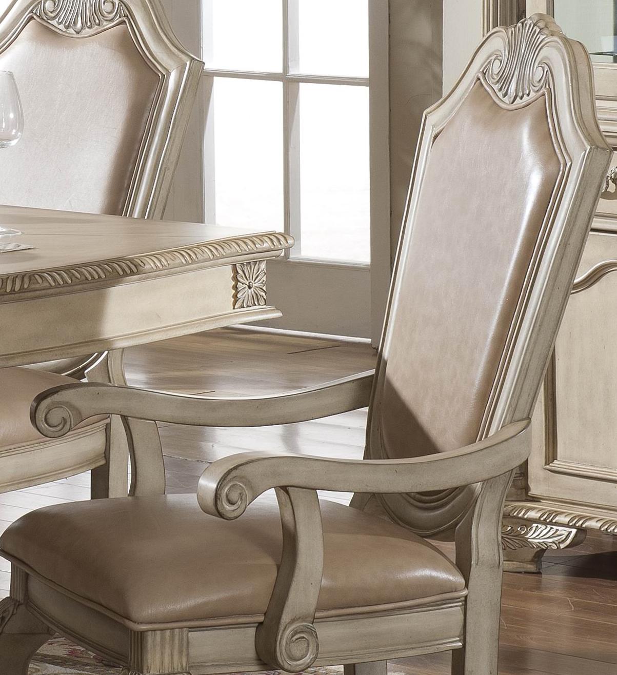 Veronica Antique White Traditional Style Dining Arm Chair in Champagne finish Wood Cosmos Furniture