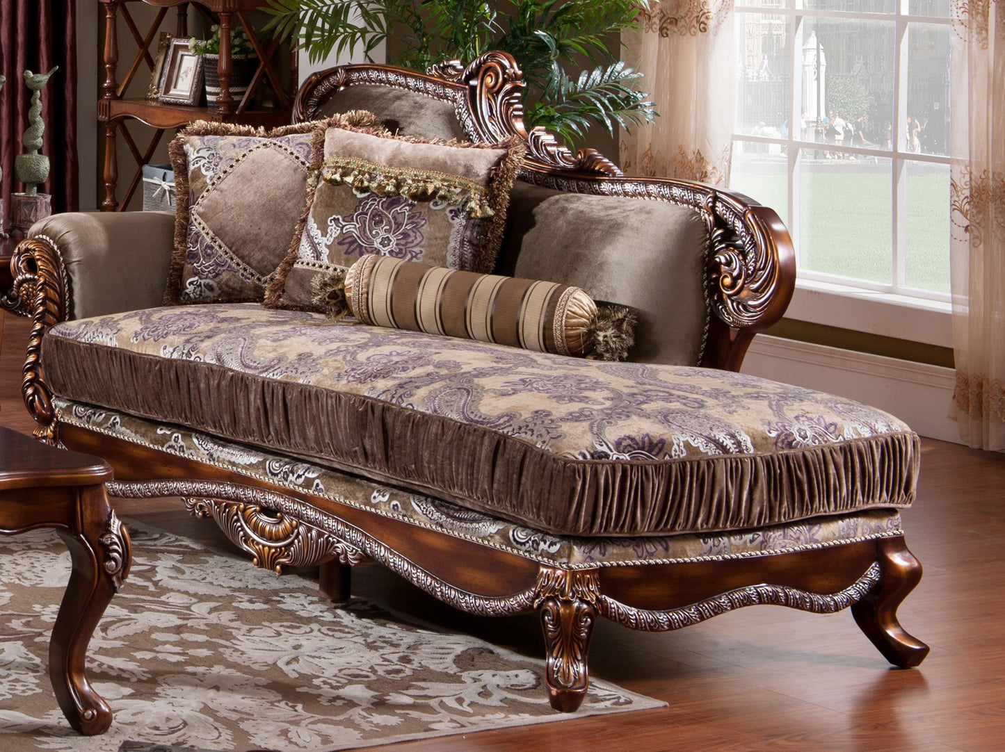 Janet Traditional Style Chaise in Cherry finish Wood Cosmos Furniture