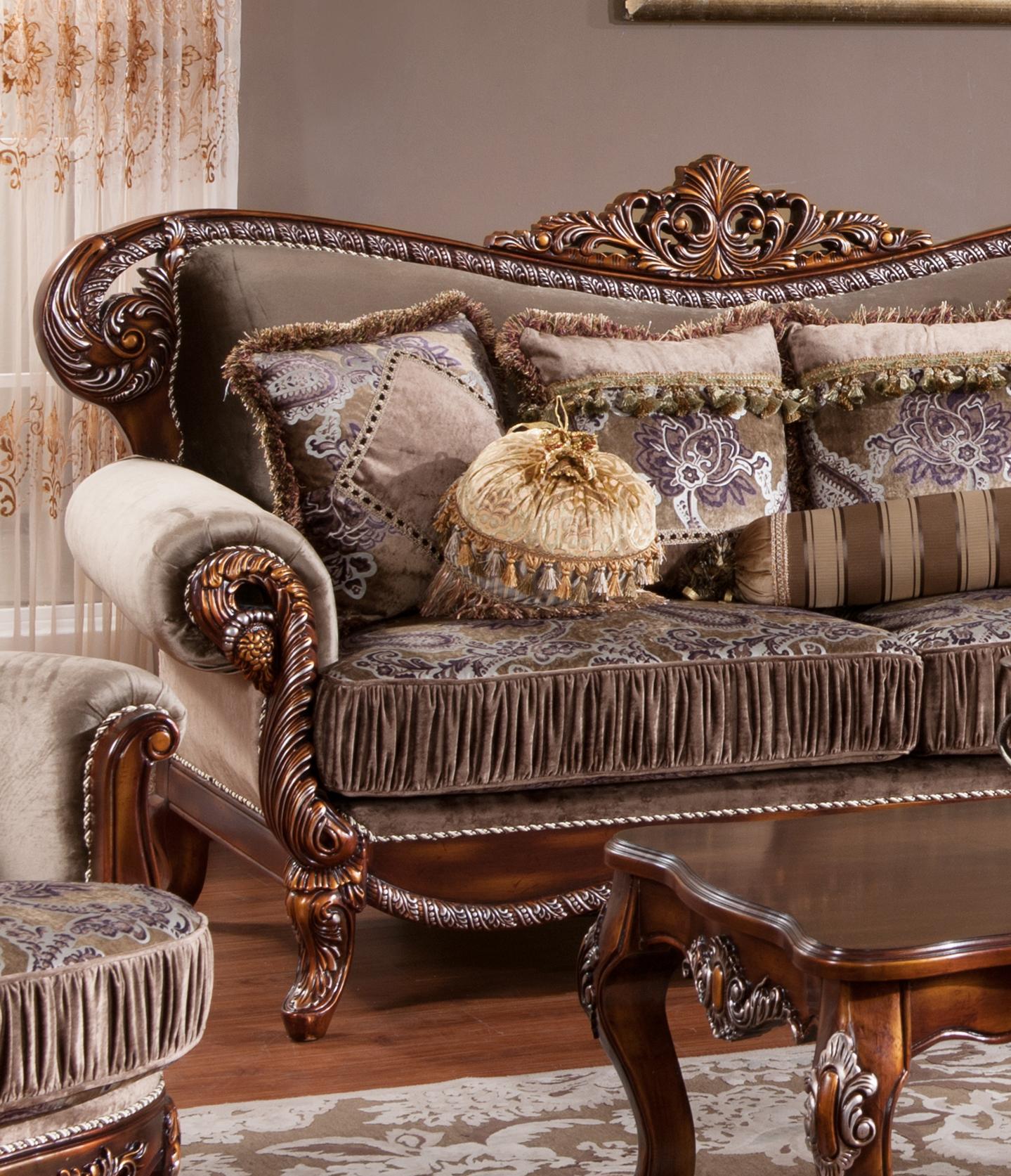 Janet Traditional Style Sofa in Cherry finish Wood Cosmos Furniture