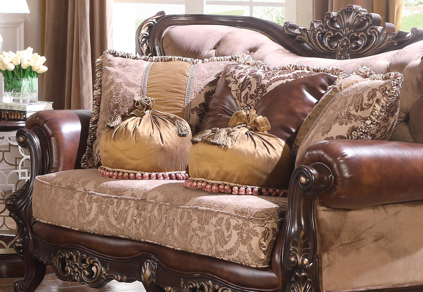 Phoenix Transitional Style Loveseat in Cherry finish Wood Cosmos Furniture