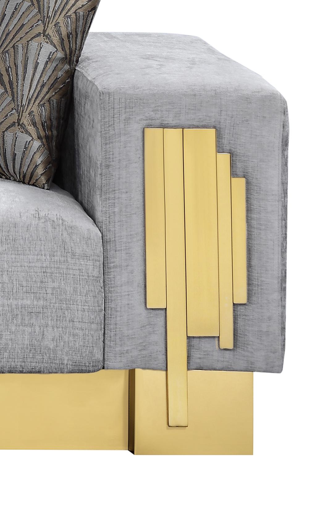 Megan Modern Style Gray Sofa with Gold Finish Cosmos Furniture