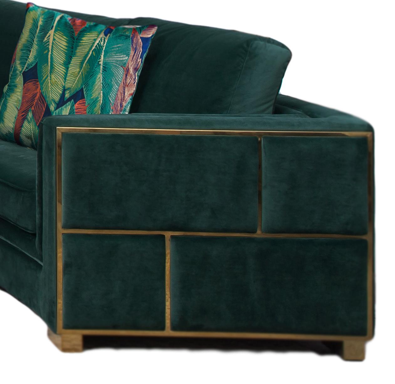 Marco Sectional in Green with Gold Finish Cosmos Furniture