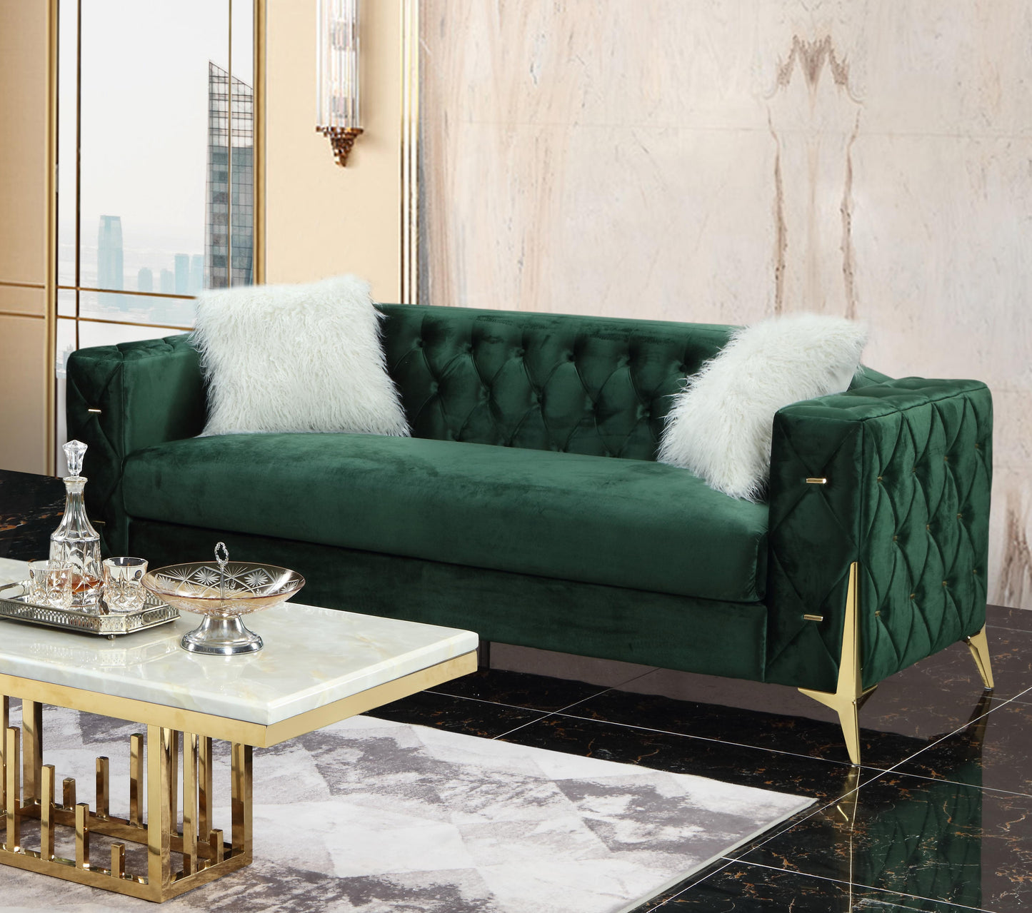 Emerald Modern Style Green Sofa in Gold finish Cosmos Furniture