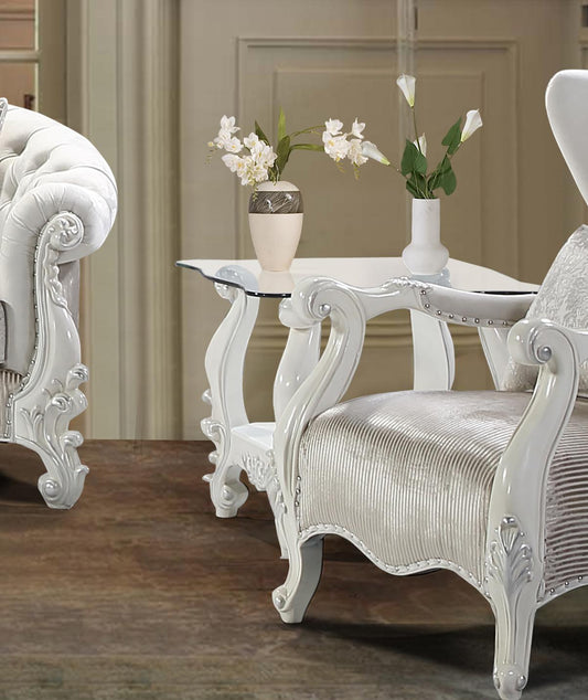 Juliana Traditional Style End Table in Pearl White finish Wood Cosmos Furniture